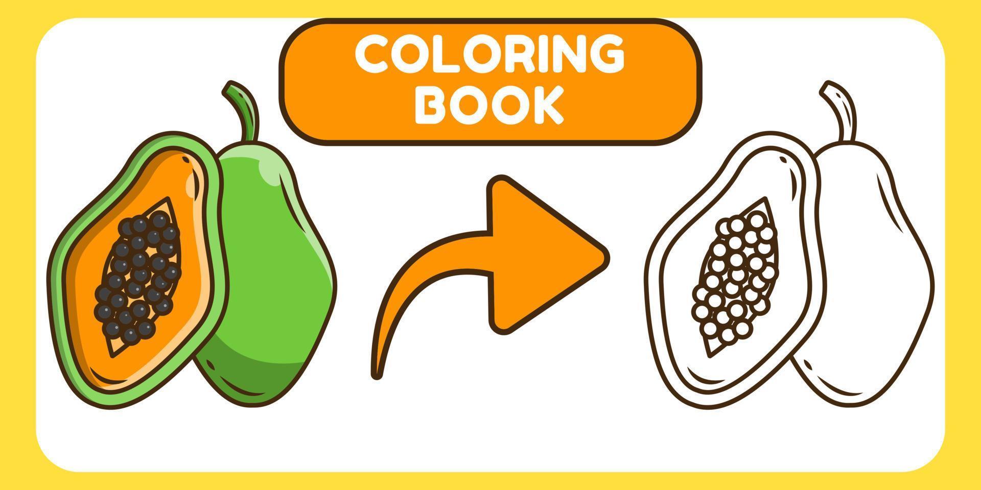 Kawaii papaia fumetto disegnato a mano doodle libro da colorare per bambini vettore