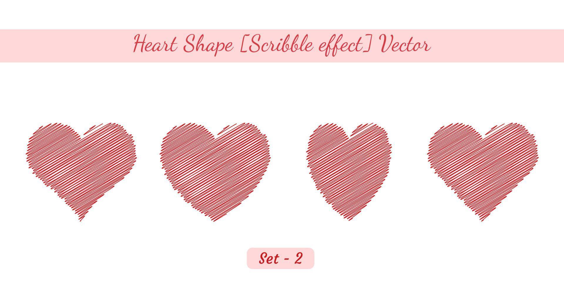 oggetto a forma di cuore con effetto scarabocchio, set di oggetti vettoriali a forma di cuore creato su sfondo bianco.