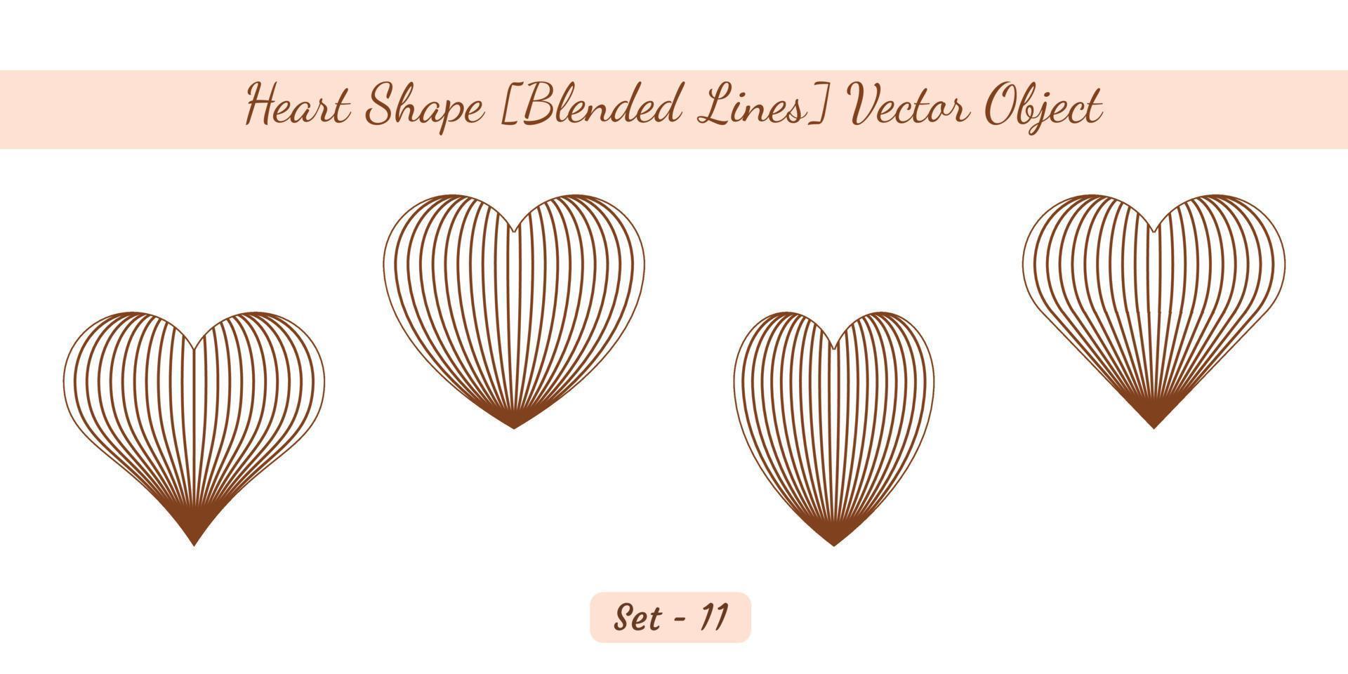 set di oggetti a forma di cuore creato con semplici linee sfumate, set di oggetti vettoriali a forma di cuore creato su sfondo bianco.