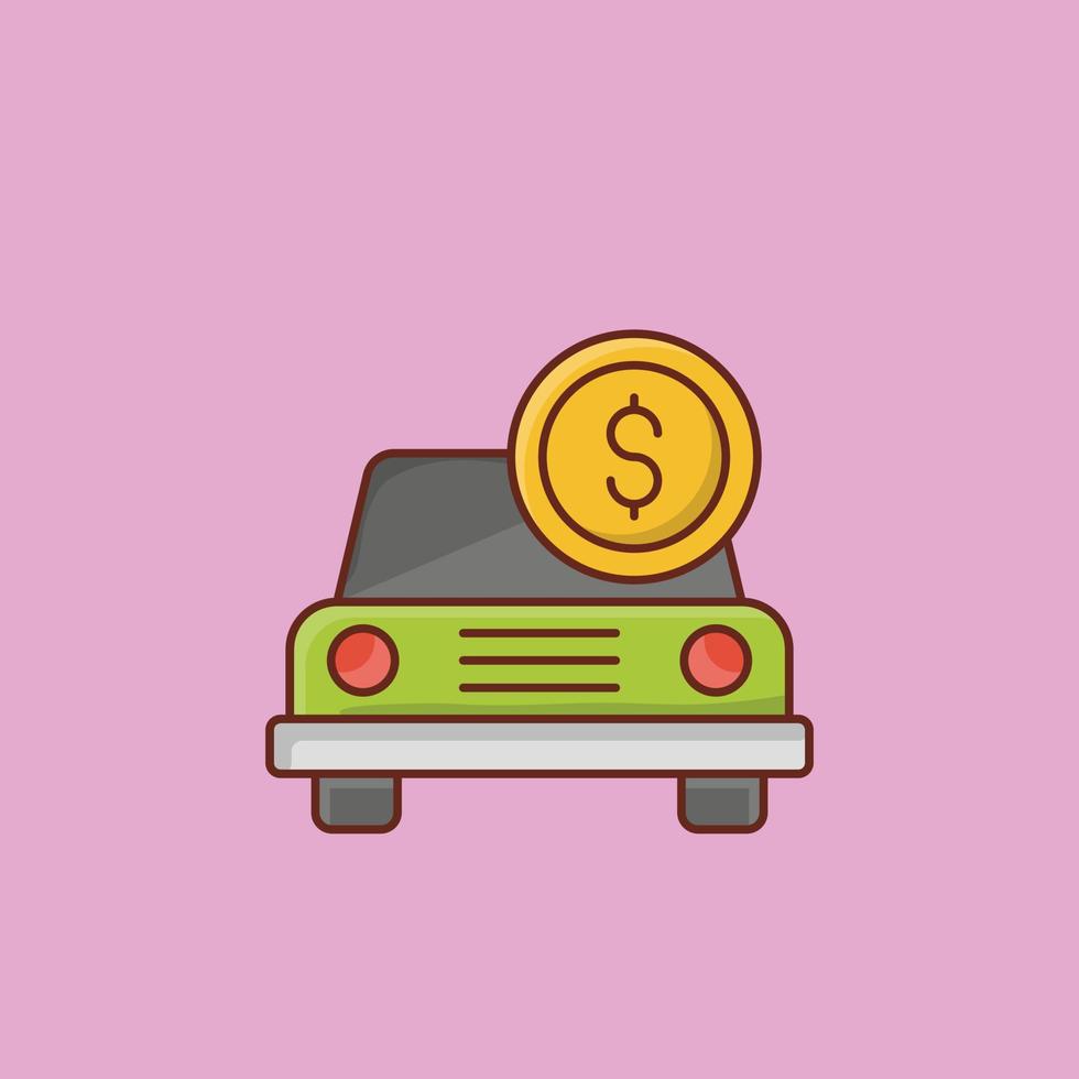 illustrazione di vettore del dollaro dell'automobile su una priorità bassa. simboli di qualità premium. icona del colore piatto della linea vettoriale per il concetto e la progettazione grafica.