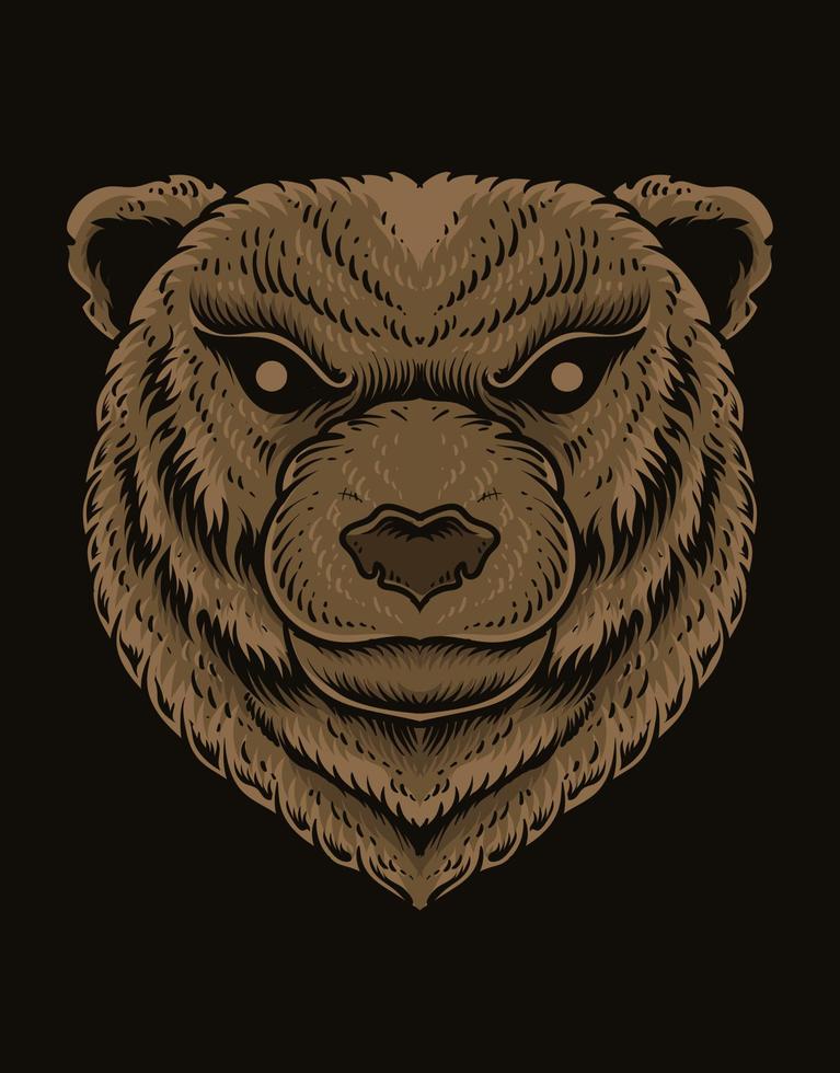 illustrazione testa di orso su sfondo nero vettore