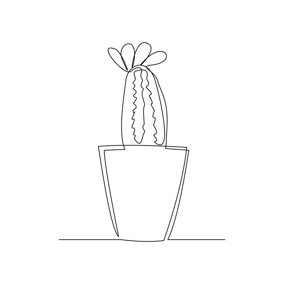 disegno a linea continua di cactus in vaso. uno sfondo bianco isolato di arte di pegno di cactus in vaso. illustrazione vettoriale