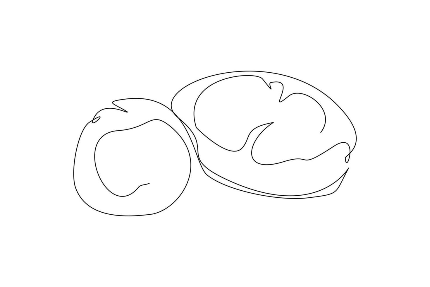 disegno a tratteggio continuo di patate biologiche intere sane per l'identità del logo dell'azienda agricola. una linea d'arte del concetto di ortaggio a radice di spud fresco per l'icona della pianta commestibile. illustrazione vettoriale moderna di design a linea singola