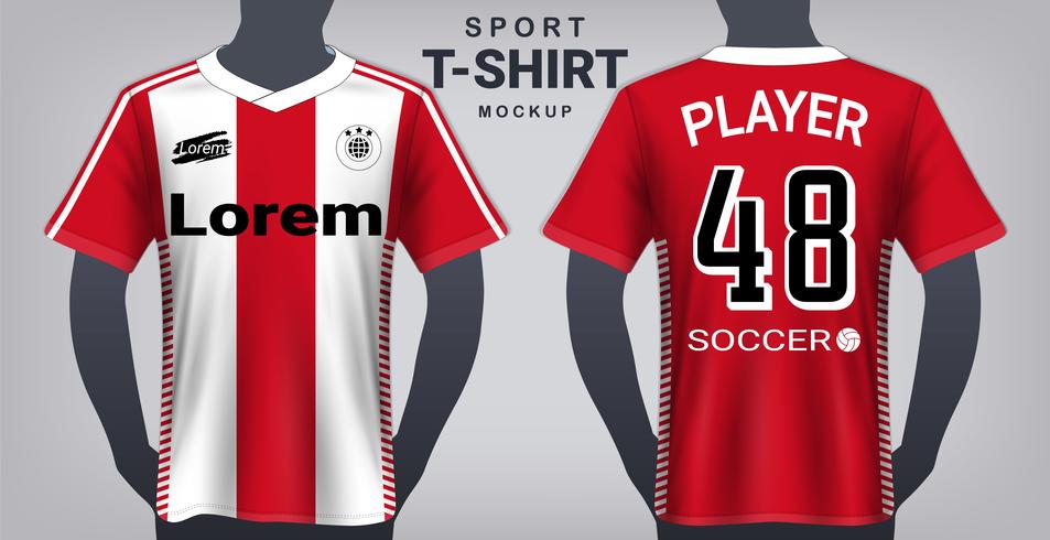 Modello di mockup di maglia da calcio e sport t-shirt. vettore