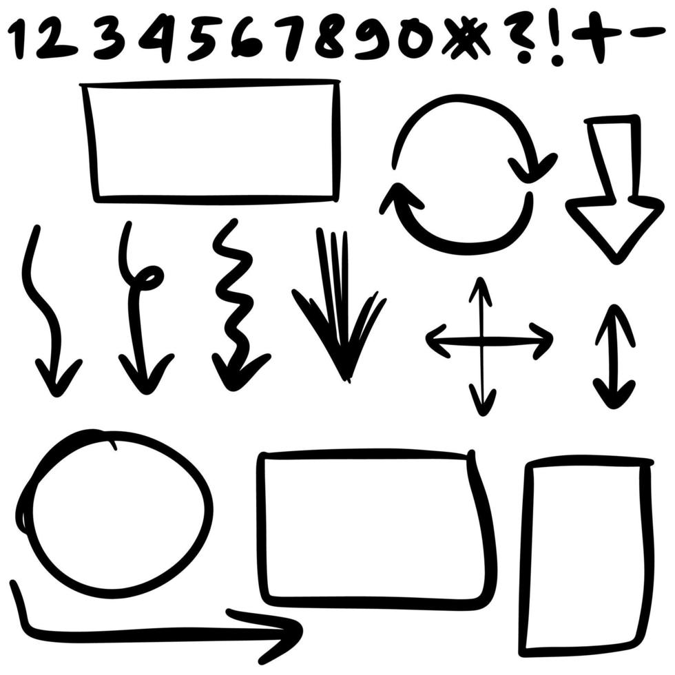 elemento di design scarabocchio. doodle linee, frecce, cerchi e curve vettoriali. elementi di design disegnati a mano isolati su sfondo bianco per infografica. vettore