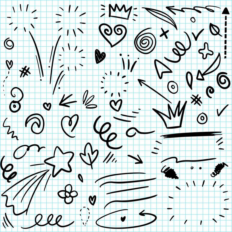elementi di doodle di set disegnati a mano per il concept design. illustrazione vettoriale. vettore