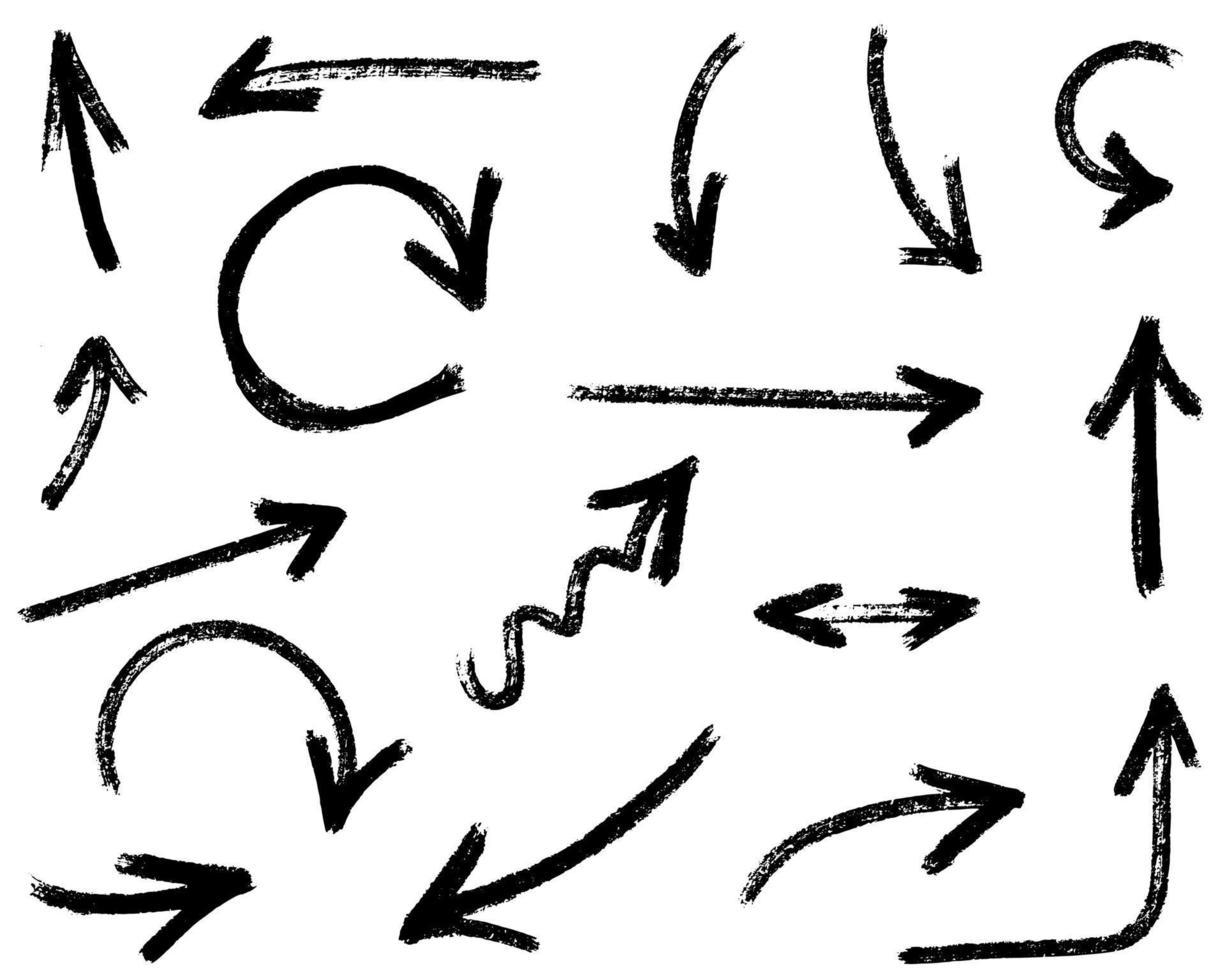 set di icone freccia disegnata a mano isolato su priorità bassa bianca. scarabocchiare illustrazione vettoriale. vettore