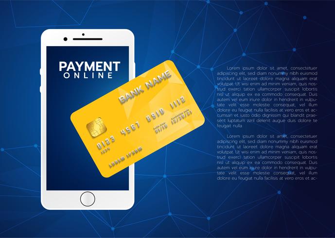 Concetto di pagamento mobile, Smartphone con elaborazione di pagamenti mobili da carta di credito. Illustrazione vettoriale