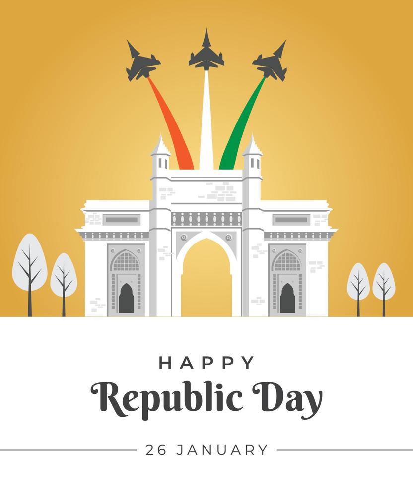 festa della repubblica dell'india, 26 gennaio al gateway dell'india mumbai illustrazione vettore