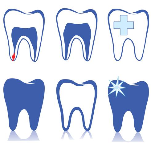 Set dente Segno bianco denti Raccolta medica dentaria isolata. vettore