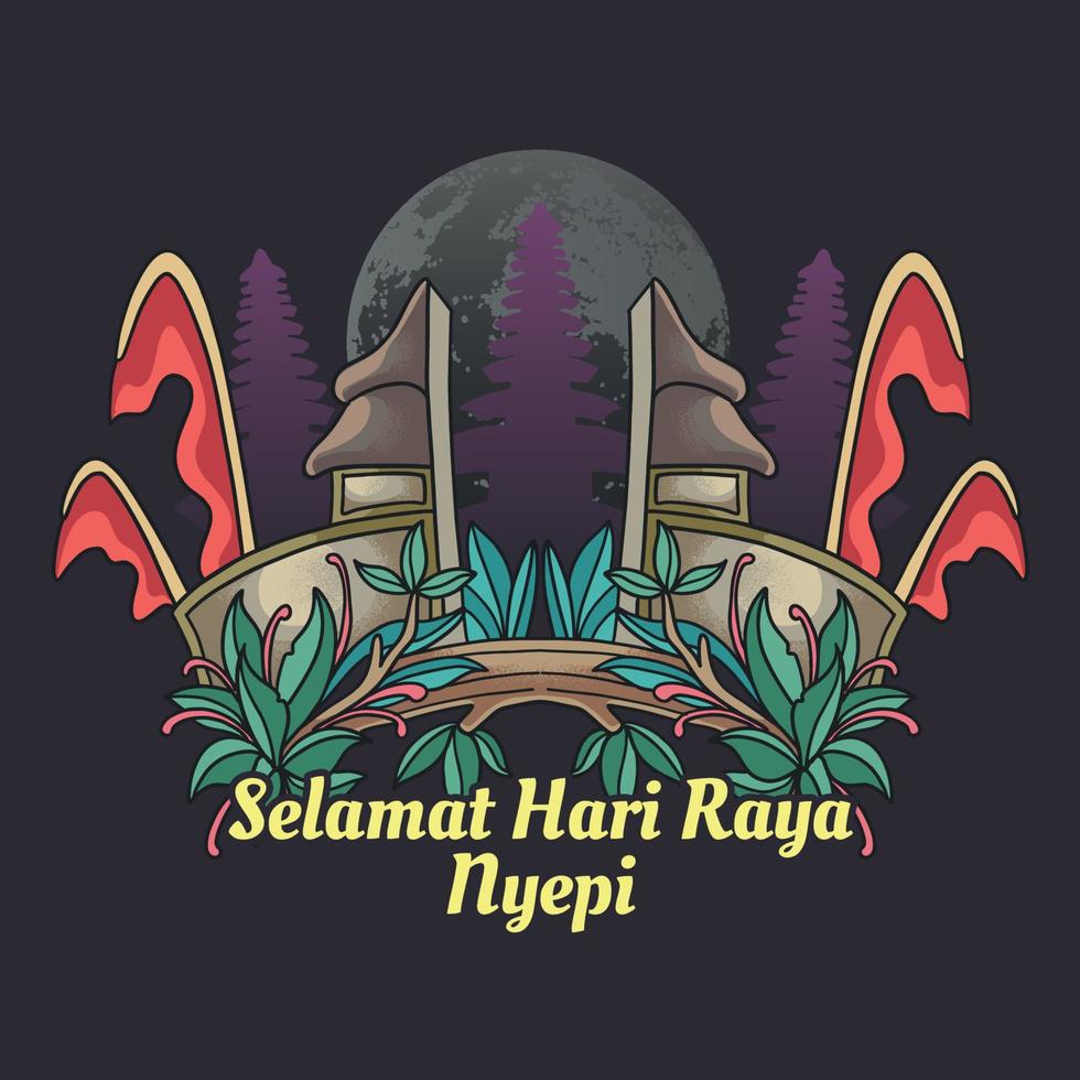 felice giorno del silenzio selamat hari raya nyepi vettore