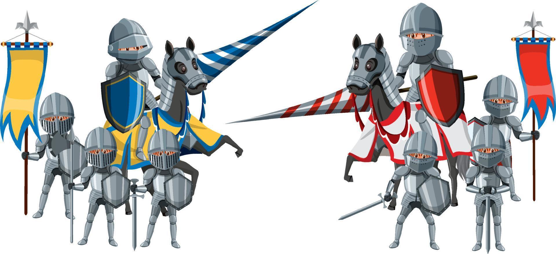 torneo di giostre di cavalieri medievali su sfondo bianco vettore