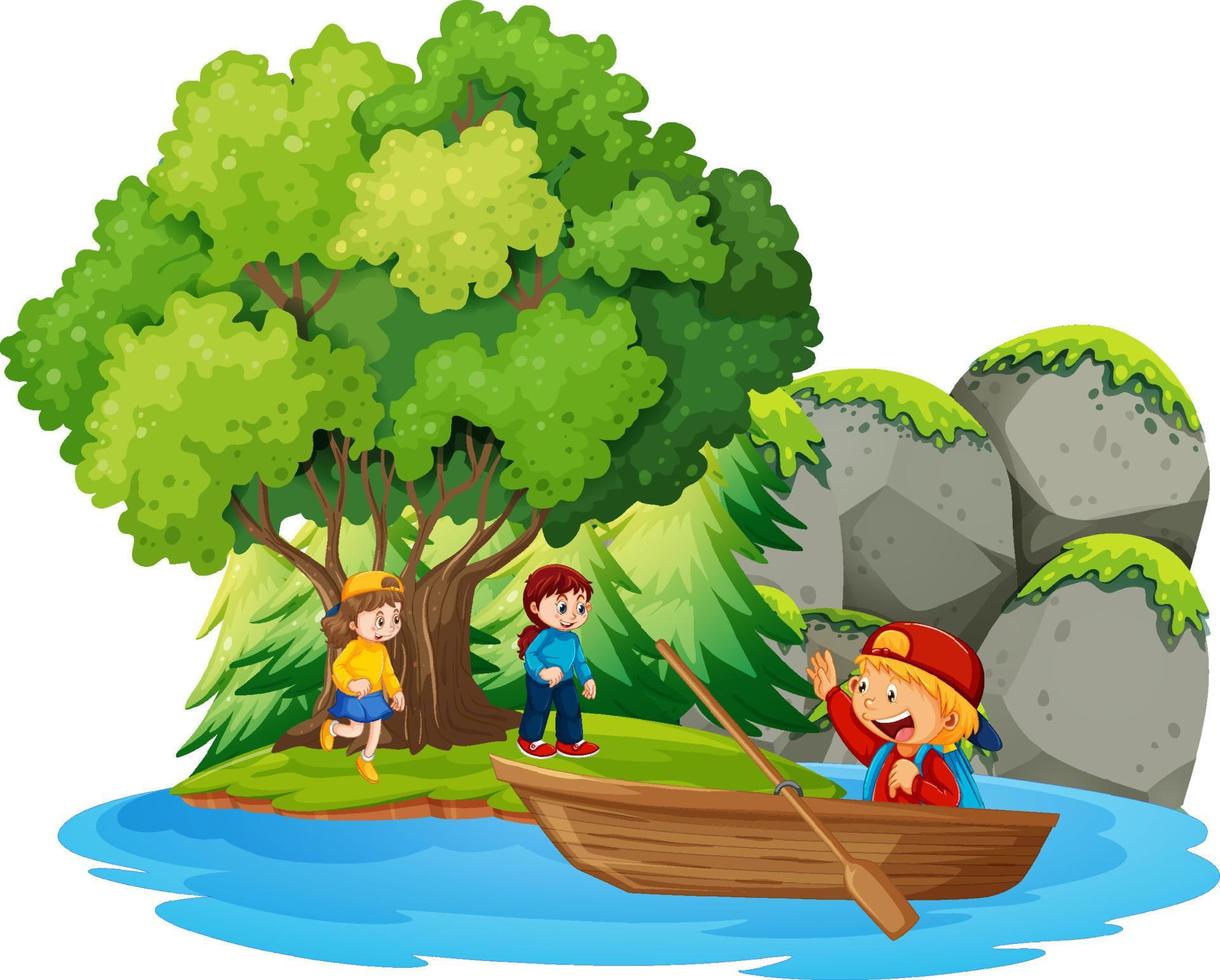 isola forestale isolata con personaggio dei cartoni animati per bambini vettore