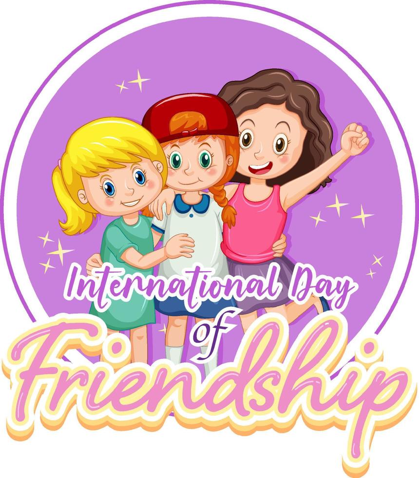 banner della giornata internazionale dell'amicizia con il gruppo dei bambini vettore