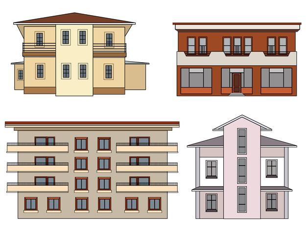 Casa vista frontale. Raccolta isolata facciata della costruzione della città. vettore