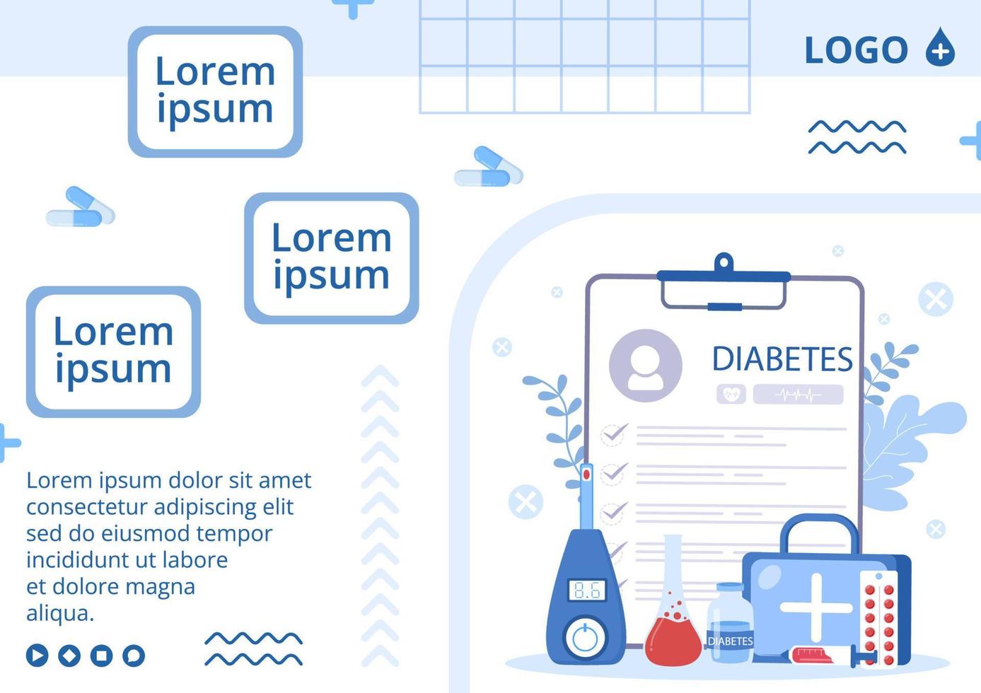illustrazione di design piatto modello di brochure test del diabete modificabile di sfondo quadrato adatto per i social media sanitari o biglietto di auguri vettore