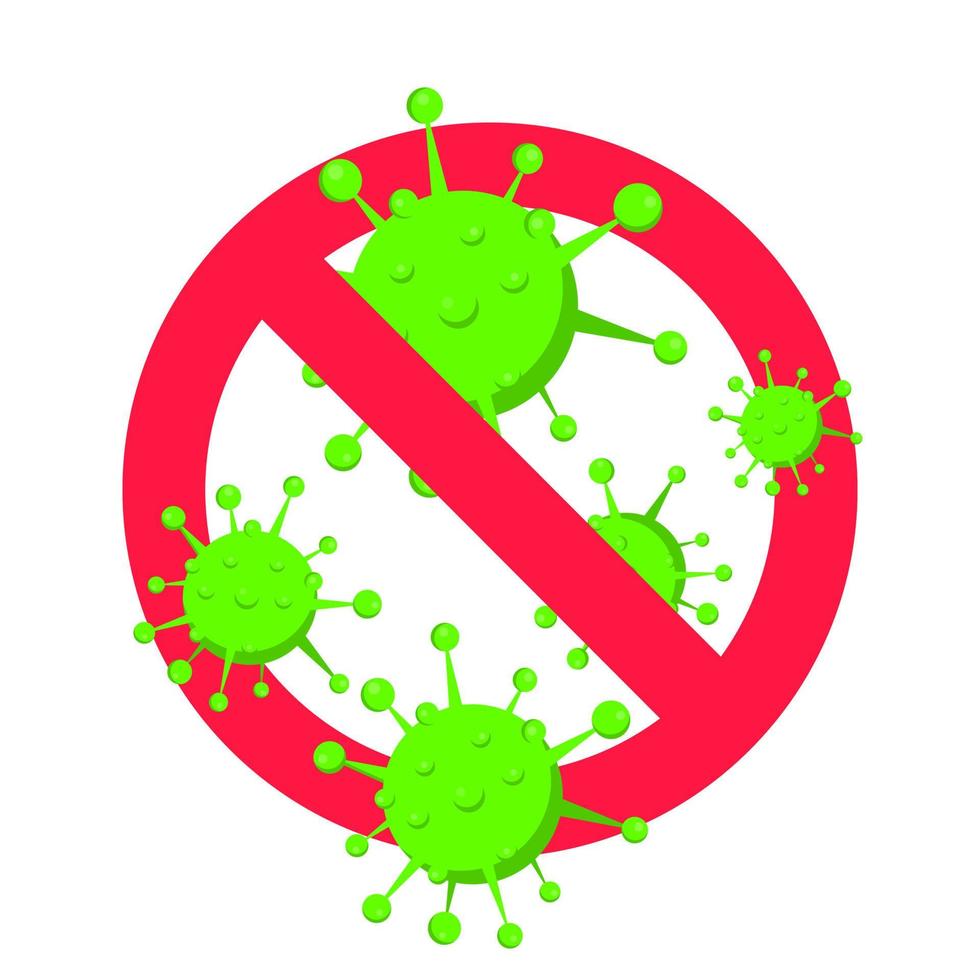 fermare virus e batteri cattivi o segno di divieto di germi. vettore