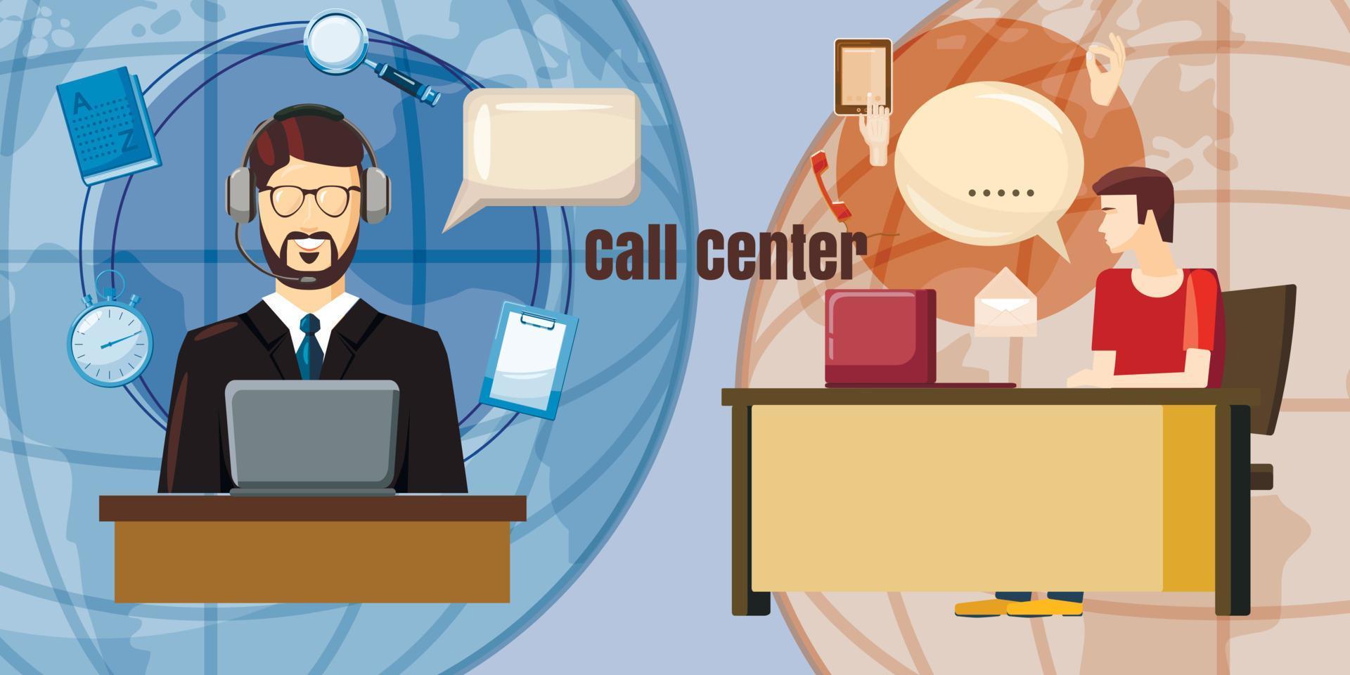 concetto di dialogo call center, stile cartone animato vettore