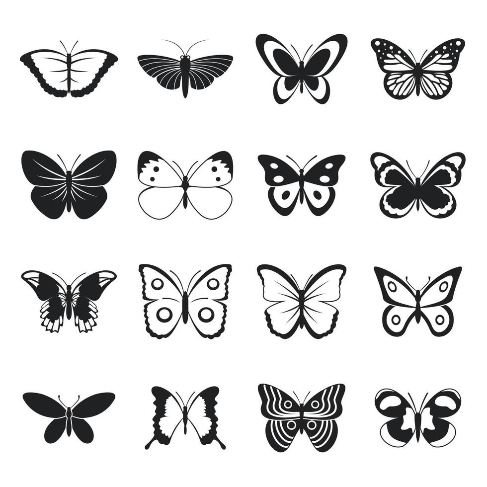 set di icone a farfalla, stile semplice vettore