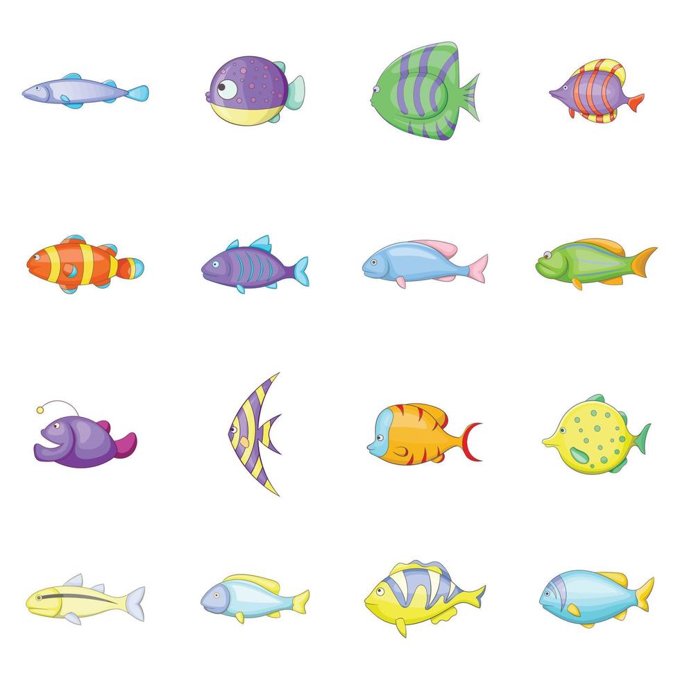 set di icone di pesce diverso, stile cartone animato vettore