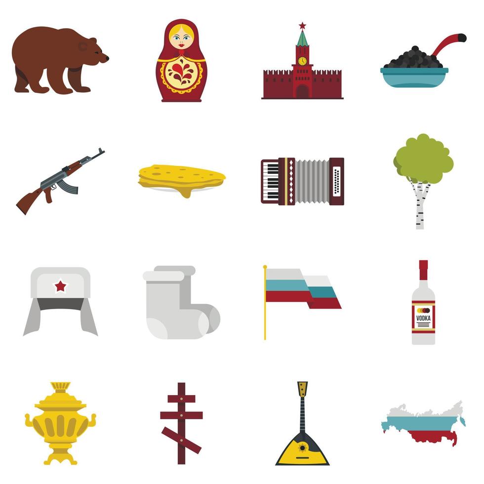 set di icone russia, stile piatto vettore