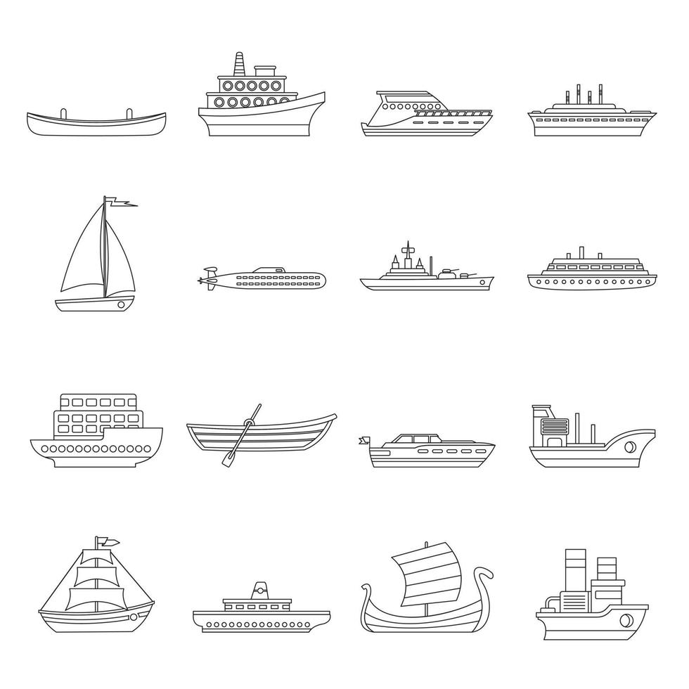 set di icone di trasporto marittimo, stile contorno vettore