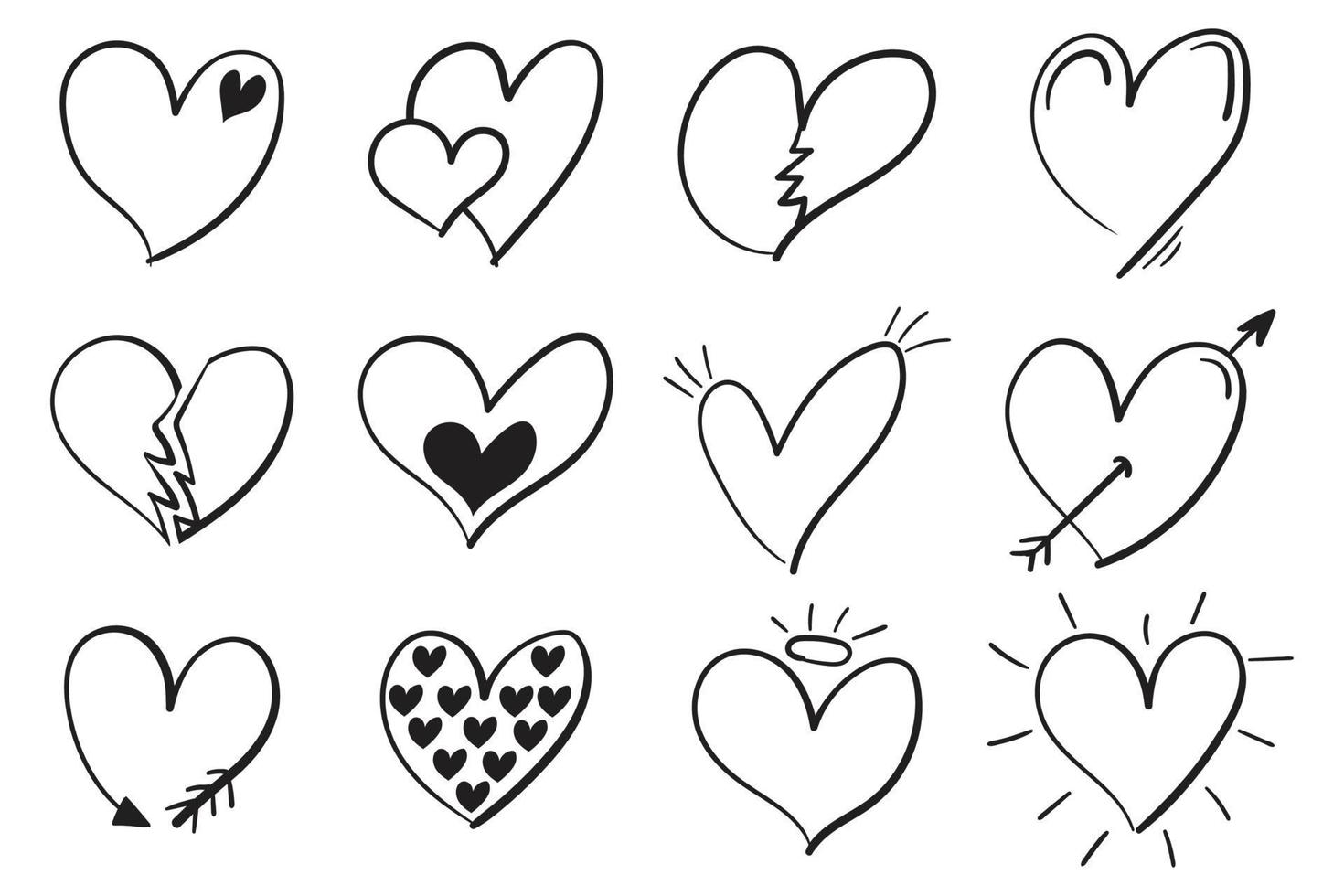 raccolta di elementi del cuore di San Valentino doodle disegnato a mano vettore