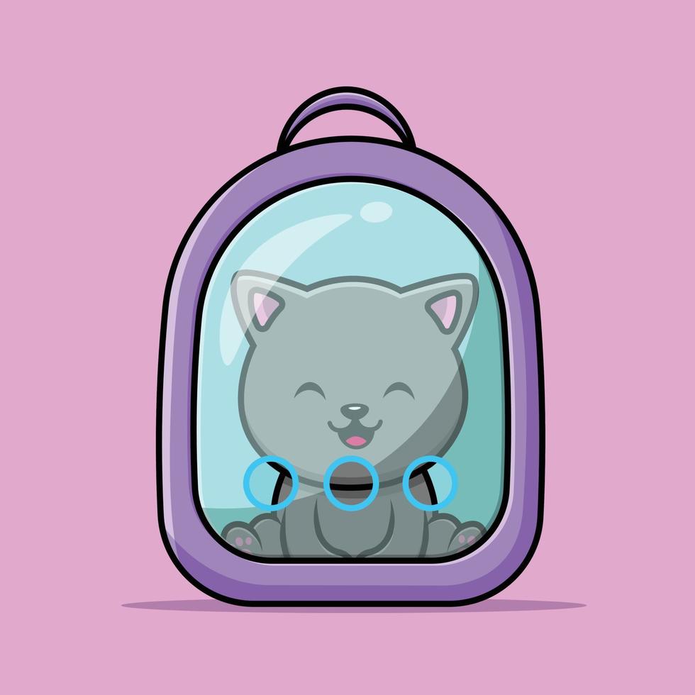 simpatico gatto nell'illustrazione dell'icona di vettore del fumetto della borsa dell'animale domestico. scienza cibo icona concetto isolato vettore premium. stile cartone animato piatto