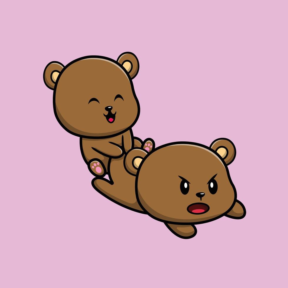 coppia di orso carino che gioca a fumetto icona vettore illustrazione. icona animale concetto isolato vettore premium. stile cartone animato piatto