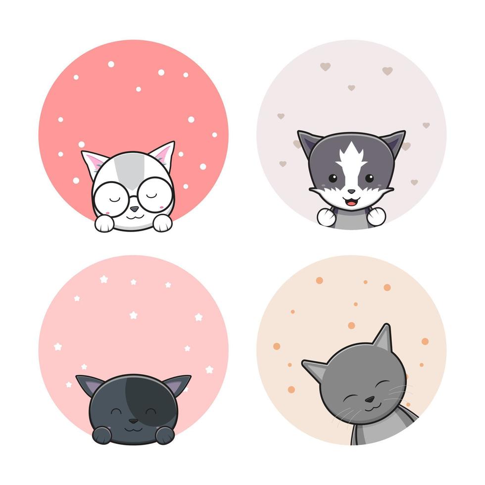 illustrazione del fumetto dell'icona della carta da parati del fondo dell'insegna del fondo dell'insegna di doodle del gatto sveglio vettore