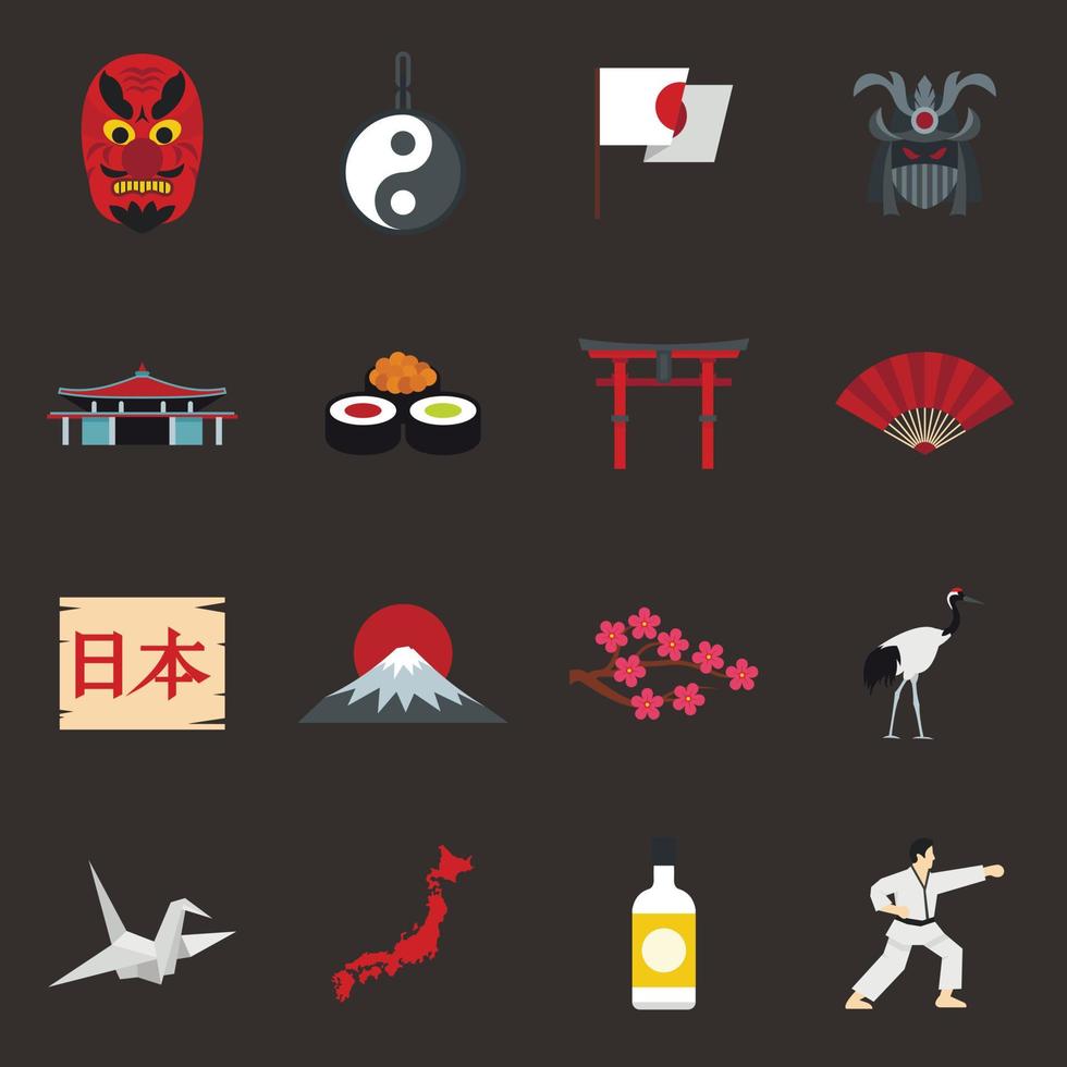 Giappone set di icone, stile piatto vettore