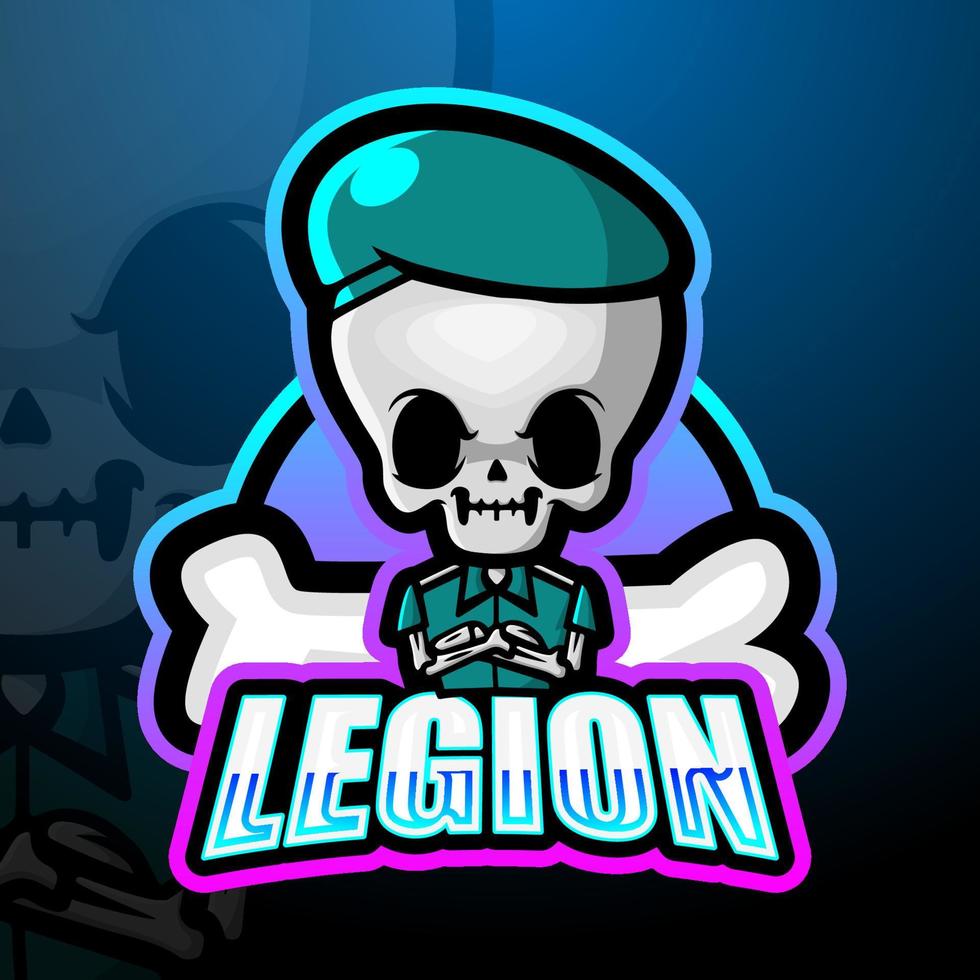 disegno del logo esport della mascotte del cranio della legione vettore