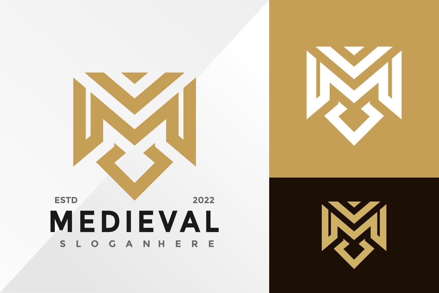 lettera d'oro m logo medievale design illustrazione vettoriale modello