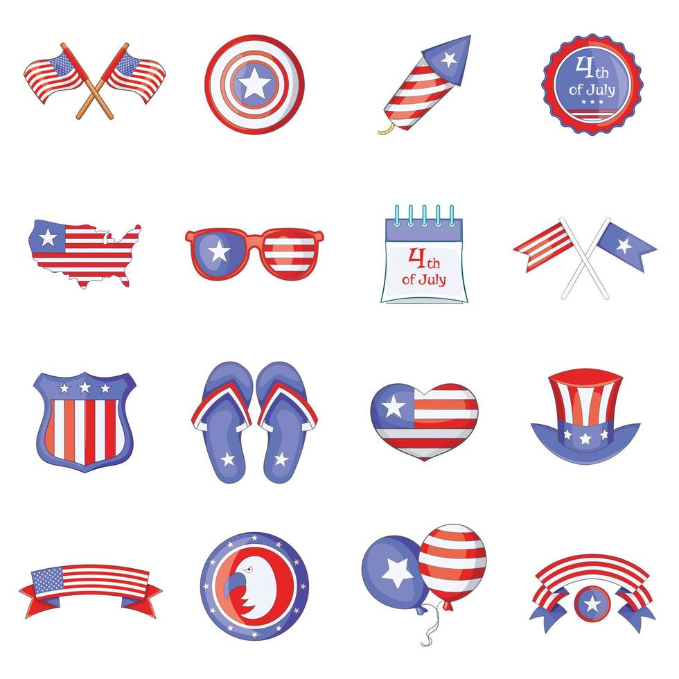 set di icone del giorno dell'indipendenza, stile cartone animato vettore