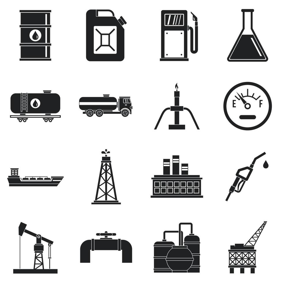 set di icone di articoli dell'industria petrolifera, stile semplice vettore