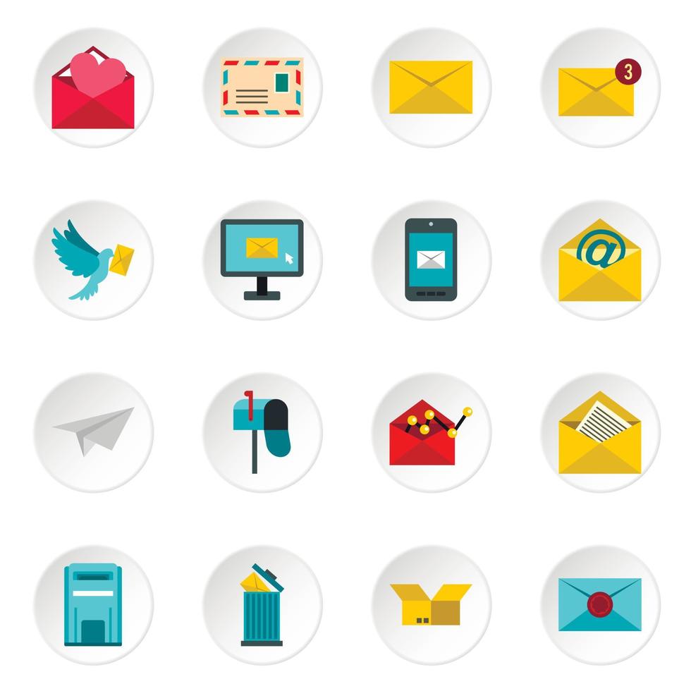 e-mail icone set di icone, stile piatto vettore