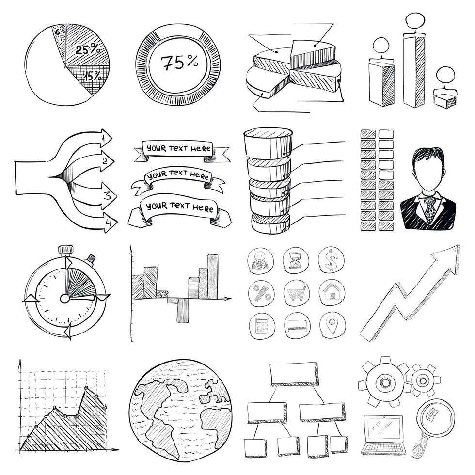 set di icone di elementi infografici, stile cartone animato vettore