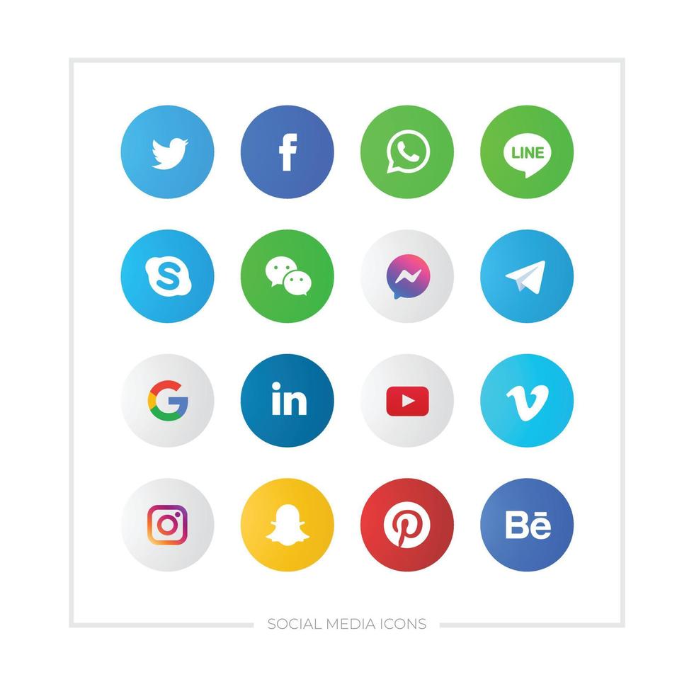 set di varie icone dei social media colorate a forma di cerchio vettore