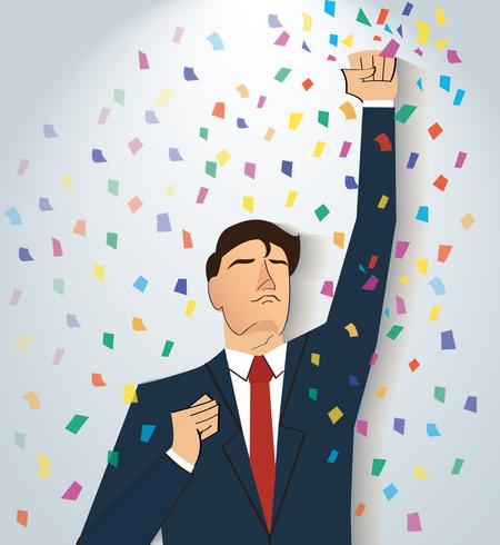 uomo d&#39;affari che celebra un successo. Illustrazione del concetto di business vettore