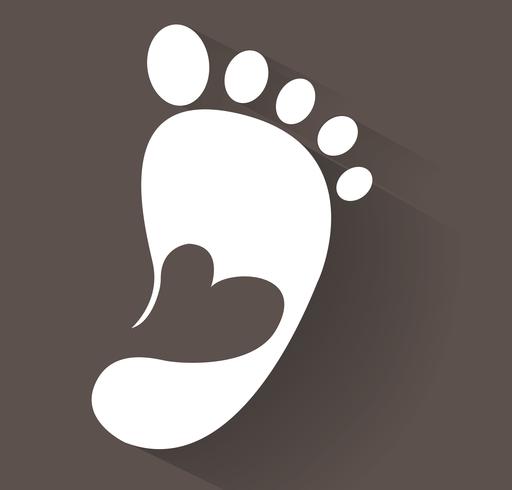 cuore carino nell&#39;icona dell&#39;impronta. Icona del negozio di scarpe per bambini. Segno di famiglia Simbolo genitore e figlio Emblema di adozione. Campagna di beneficenza. Illustrazione vettoriale
