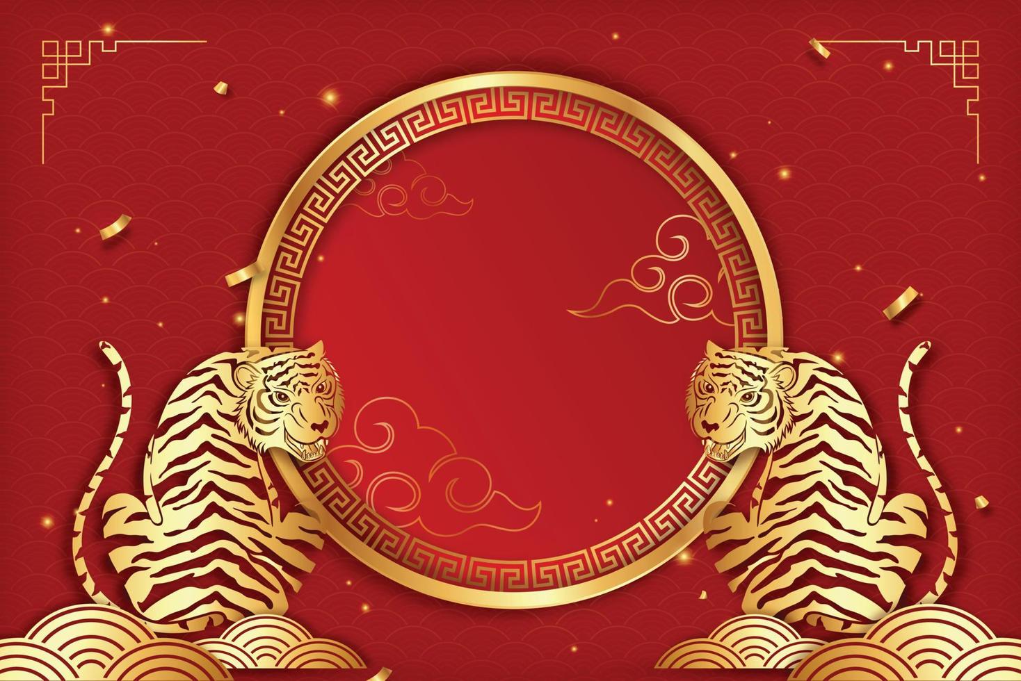 sfondo di capodanno cinese con decorazioni in stile orientale per l'anno della tigre vettore