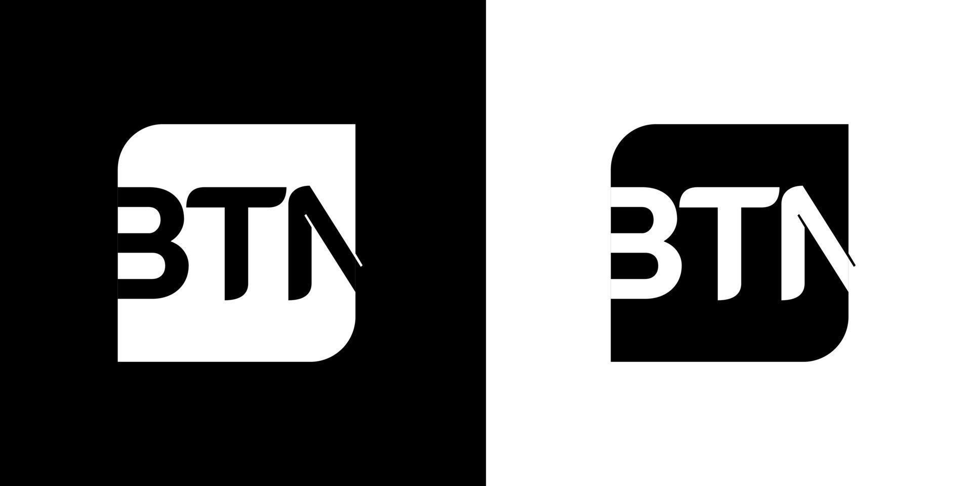 lettera btn logo. su colore bianco e nero. modello vettoriale semplice, rotondo, quadrato, premium e di lusso