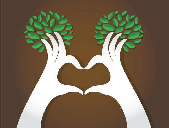 mani a forma di cuore con foglie, amanti della natura, Giornata mondiale dell&#39;ambiente vettore
