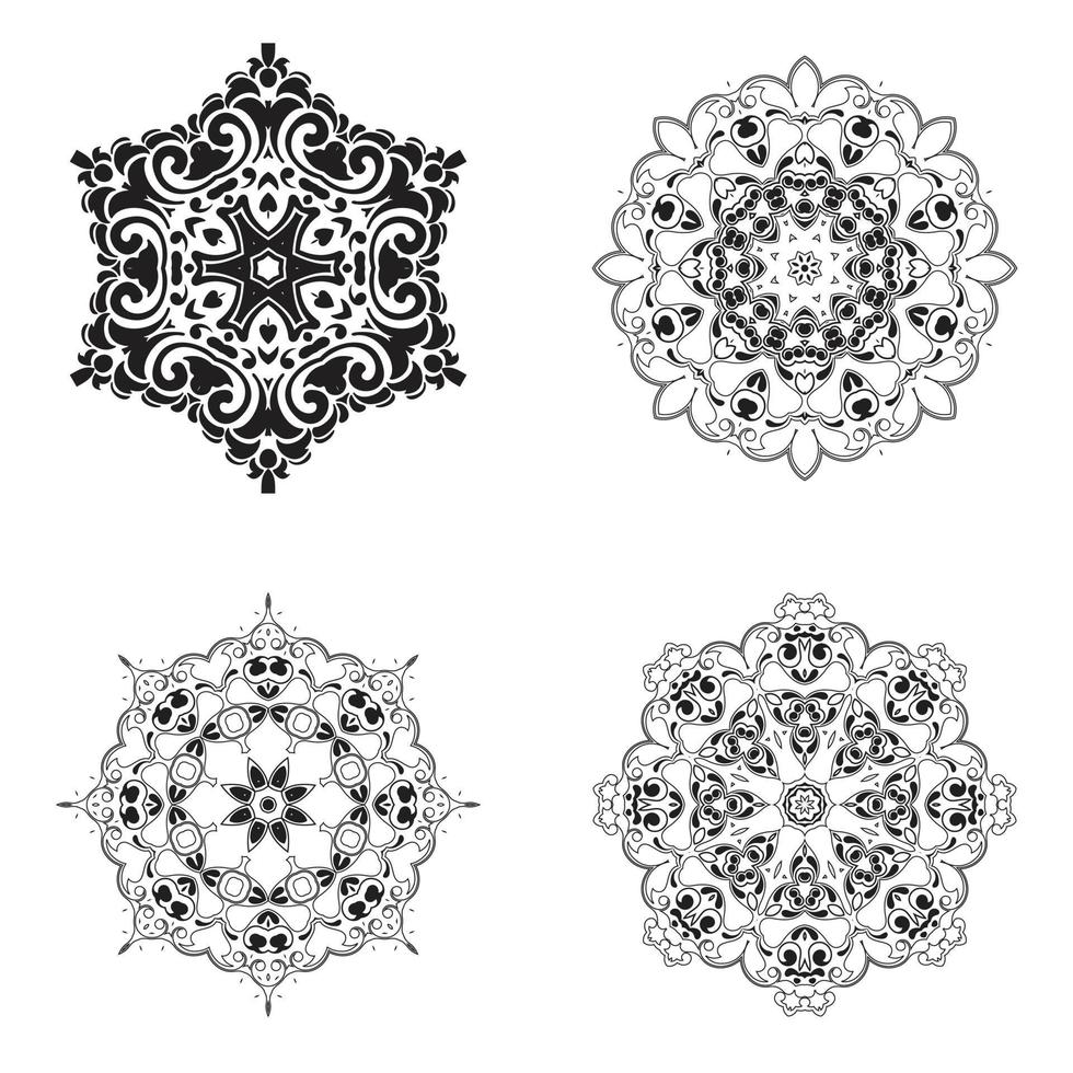 impostare l'elemento vettoriale mandala in bianco e nero