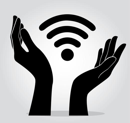 mani che tengono il simbolo icona Wifi vettore