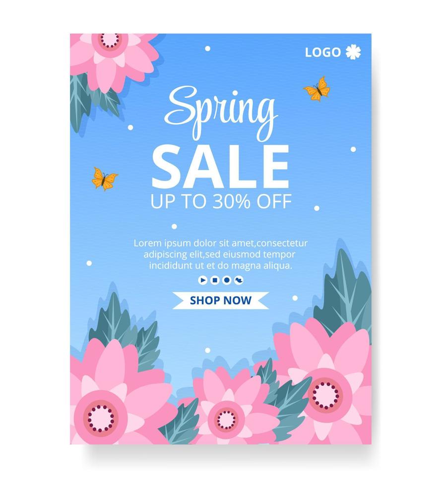 vendita di primavera con fiori in fiore modello poster design piatto illustrazione modificabile di sfondo quadrato per social media o biglietto di auguri vettore