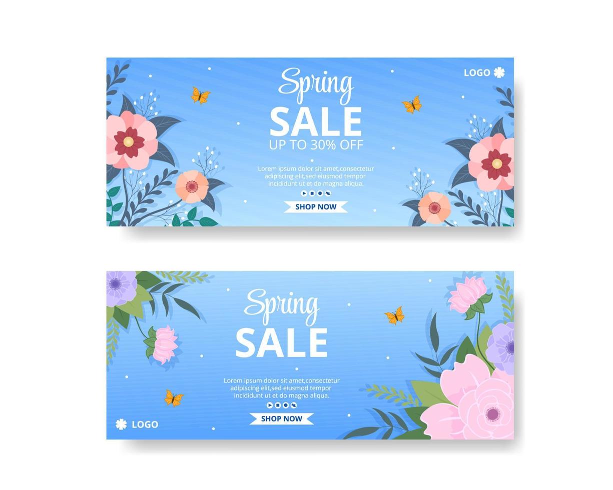 vendita di primavera con fiori in fiore banner modello design piatto illustrazione modificabile di sfondo quadrato per social media o biglietto di auguri vettore