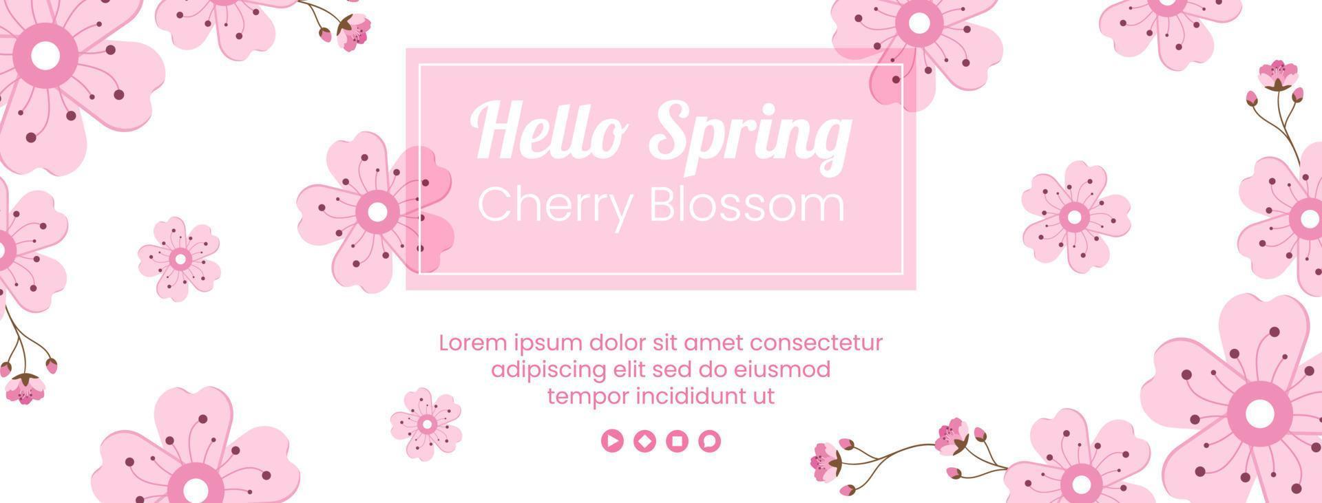 primavera con fiori di sakura in fiore modello di copertina illustrazione piatta modificabile di sfondo quadrato per social media o biglietto di auguri vettore