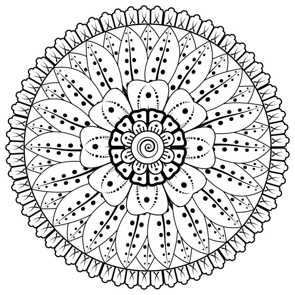 motivo circolare a forma di mandala per henné, mehndi, tatuaggio, decorazione. ornamento decorativo in stile etnico orientale. pagina del libro da colorare. vettore