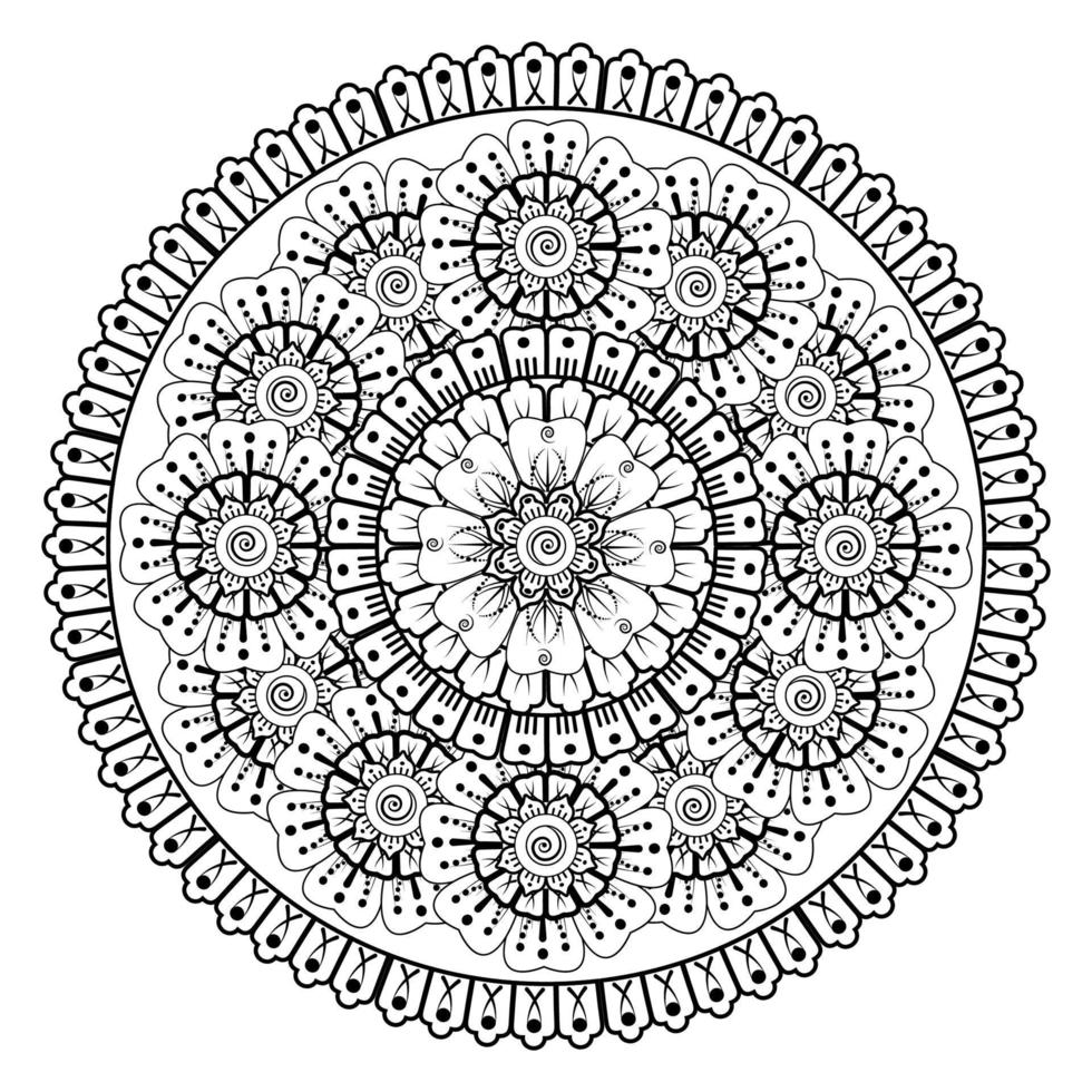 motivo circolare a forma di mandala per henné, mehndi, tatuaggio, decorazione. ornamento decorativo in stile etnico orientale. pagina del libro da colorare. vettore